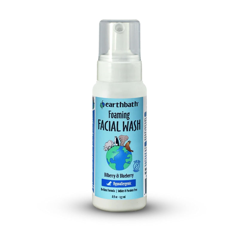 earthbath, Foaming Facial Wash - Dog Face Wash, Hypoallergenic, Tear Free Formula, Sulfate & Paraben Free, Cruelty-Free, Vegan, Gluten-Free, Bilberry & Blueberry Facial for Dogs & Cats - 8 Oz - PawsPlanet Australia
