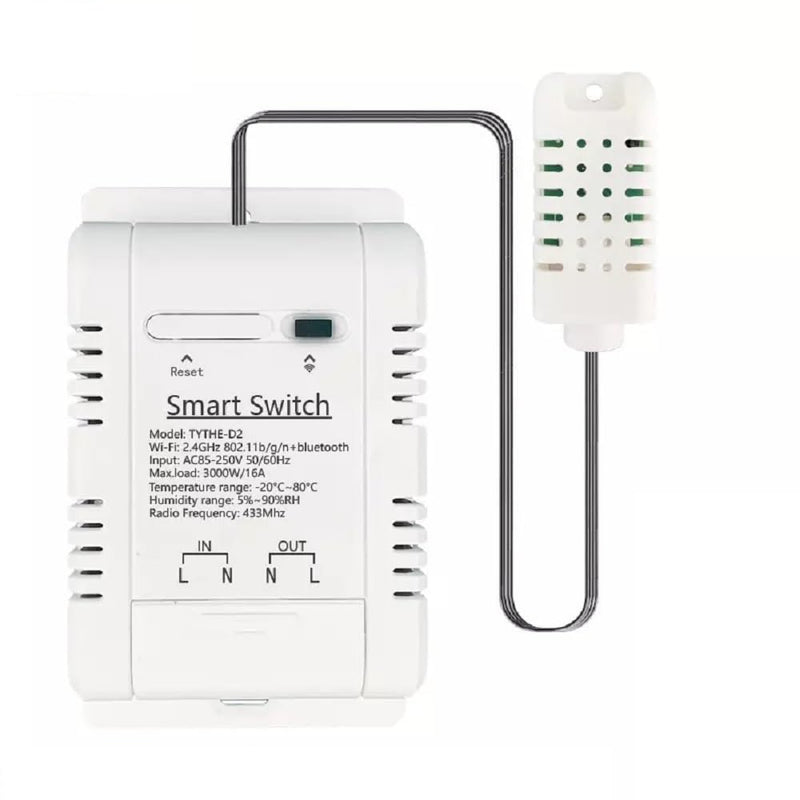 WiFi Wireless Temperature Controller,Include Temperature Probe Sensor ,Tuya app Remote 16A Smart Switch with Energy Consumption Monitoring,Work with Alexa Google (Temperature and Humidity) Temperature and Humidity