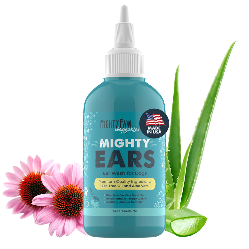 Mighty Paw Waggables Dog Ear Wash - 4 oz (Made in USA) | Cleaner Solution. Wash Cleaner Aloe Vera Pet Drops. Liquid Cleaner for Dogs. for Itchy, Yeast & Healthy Ear Canals - PawsPlanet Australia