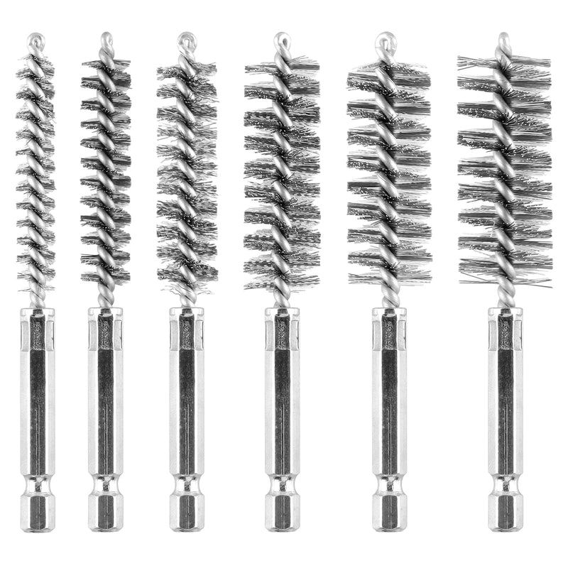 6Pieces Wire Brush Drill Bore Cleaning Brush Set,with 1/4 Inch Hex Shank Stainless Steel Wire Twisted Brush for Drill Impact Driver 6