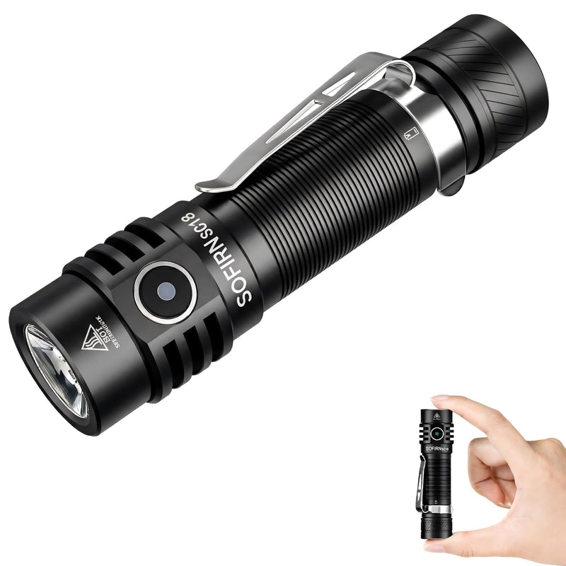 sofirn SC18 Rechargeable Flashlight 1800 High Lumens, Super Bright EDC Pocket Light with USB-C Charging, IP68 Waterproof Handheld Flashlight for Camping, Hiking, Dog Walking & Emergency