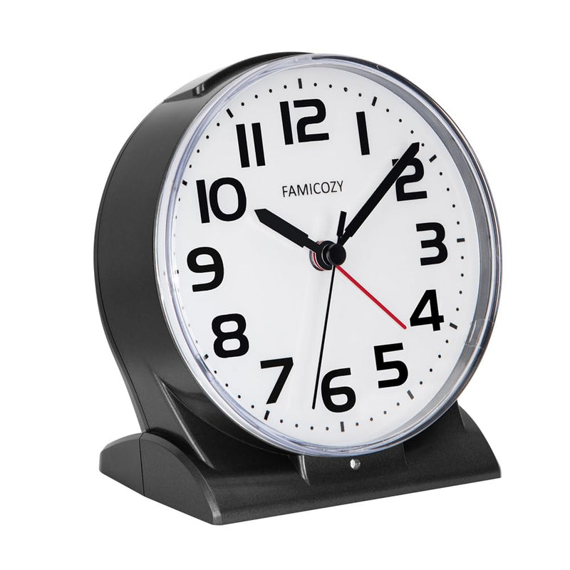 FAMICOZY Automatically Backlighted Alarm Clock,Silent No Ticking for Seniors Vision Impaired,Easy to Set,Big Numbers,Ascending Alarm,Gentle Wake,Snooze,2 AA Battery Operated,Black Black