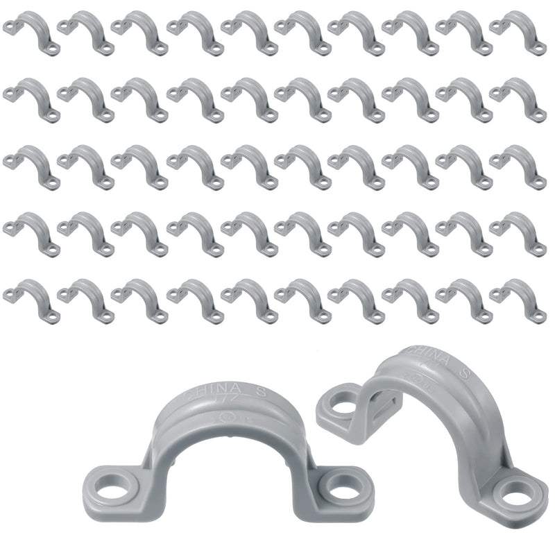 PVC Conduit Clamp 2 Hole Straps Pipe Plastic Strap Grey Pipe Clamps Heavy Duty Clamp U Clip Mounting Bracket for Conduit and Cables(100 Pcs,1/2 Inch) 100 1/2 Inch