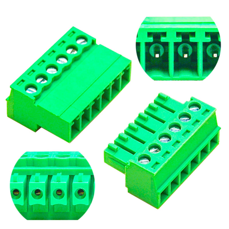 Tcenofoxy 3.81mm Male & Female 2/3/4/5/6/7/8/9/10/11/12/13/14/15/16/18/20/24 Pin Phoenix Connector No Soldering Green PCB Screw Terminal Block Connector (2Sets 3.81MF-6Pin) 3.81MM-6P-2Sets