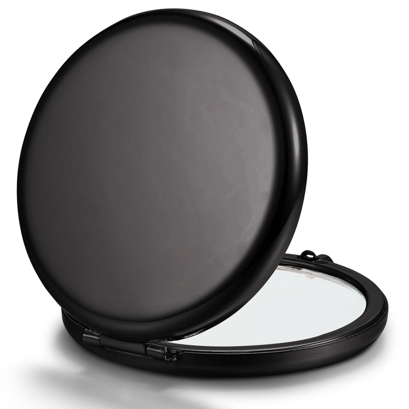 Compact Mirror Bulk, Pack of 6 Double-Sided 1X/2X Magnifying Metal Makeup Mirrors(Round, Onyx Black) 2.5"L x 2.5"W