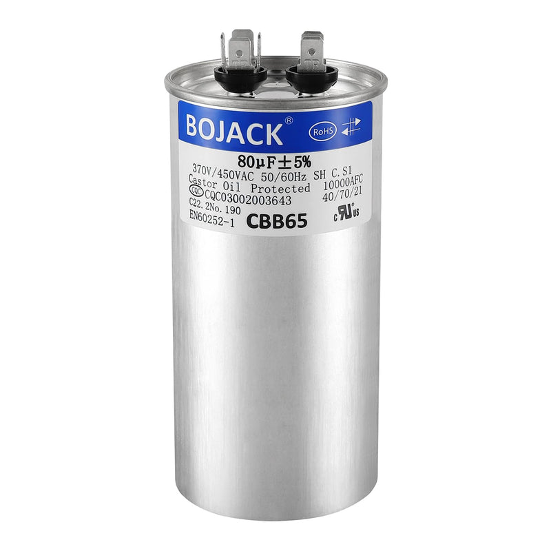 BOJACK 80 uF ±5% 80 MFD 370/450 V CBB65 Round Run Start Capacitor for AC Motor Run or Fan Start and Cool or Heat Pump Air Conditione