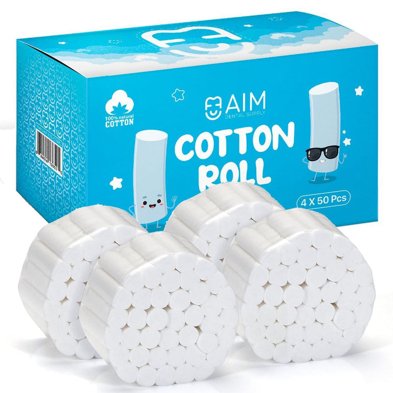200(50×4) Dental Cotton Rolls - Nose Bleed Stopper - Nose Bleed Plugs for Kids or Adults - Highly Absorbent Gauze Rolls & Cotton Roll - Non Sterile 1.5 Inch Rolled Cotton Pads 200