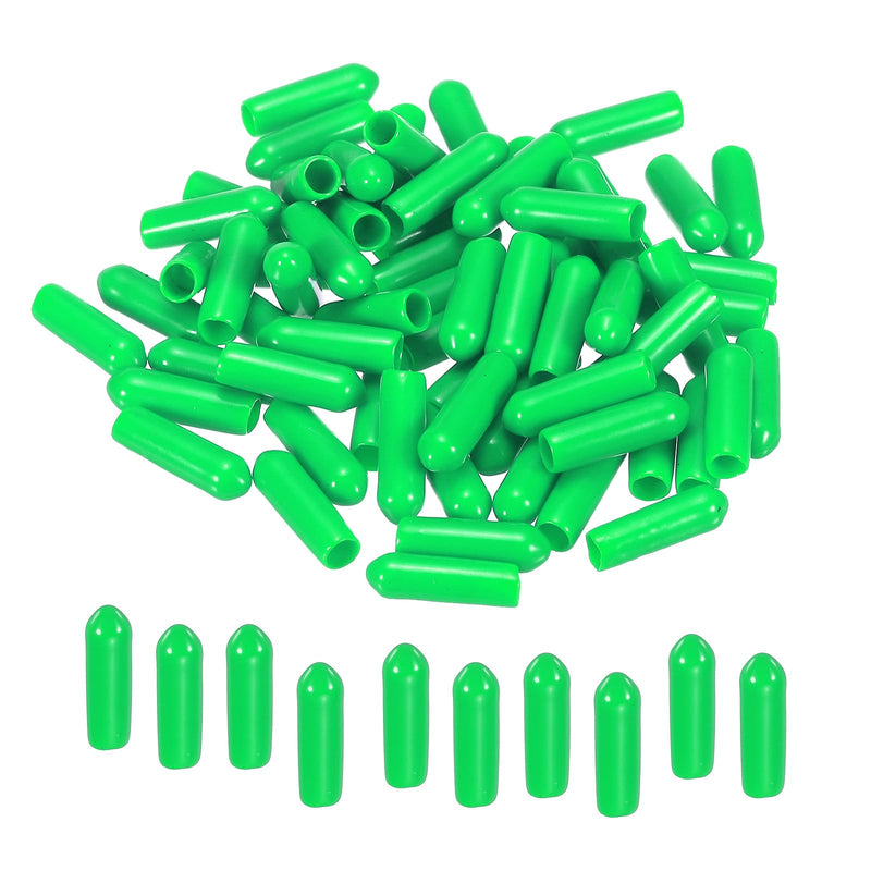 MECCANIXITY 100pcs 4mm Rubber End Caps Cover PVC Vinyl Screw Thread Protector Round Wire Shelf Caps for Screw Bolt Pipe Fence Post, Green 100