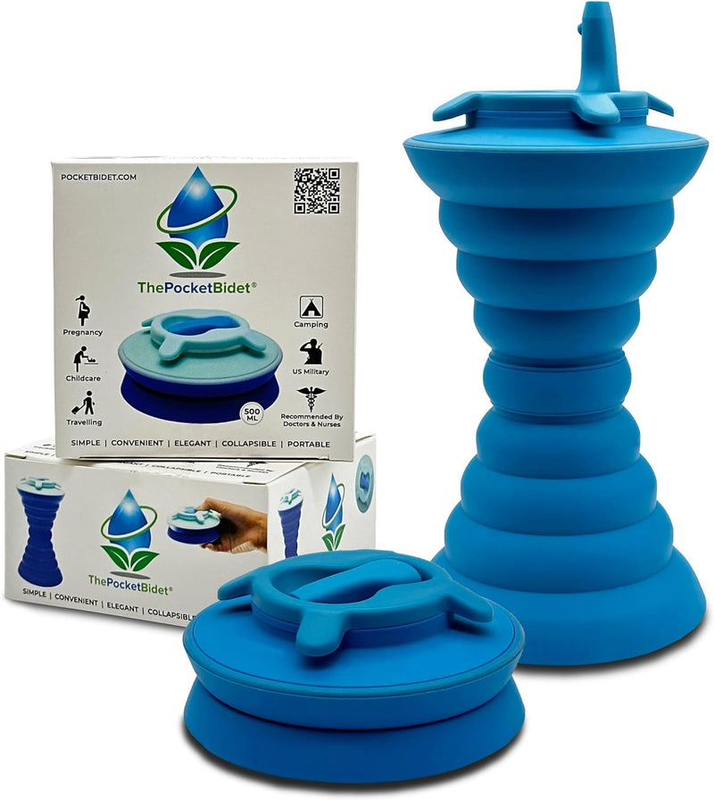 The Pocket Bidet®: Portable Travel Bidet with Collapsible & Ergonomic Design, Easy to Spray, Flying Saucer Bidet for Men, Pregnant Women, Camping, Outdoors, Fits in a Purse or Bag (Blue, 500 ml) Blue