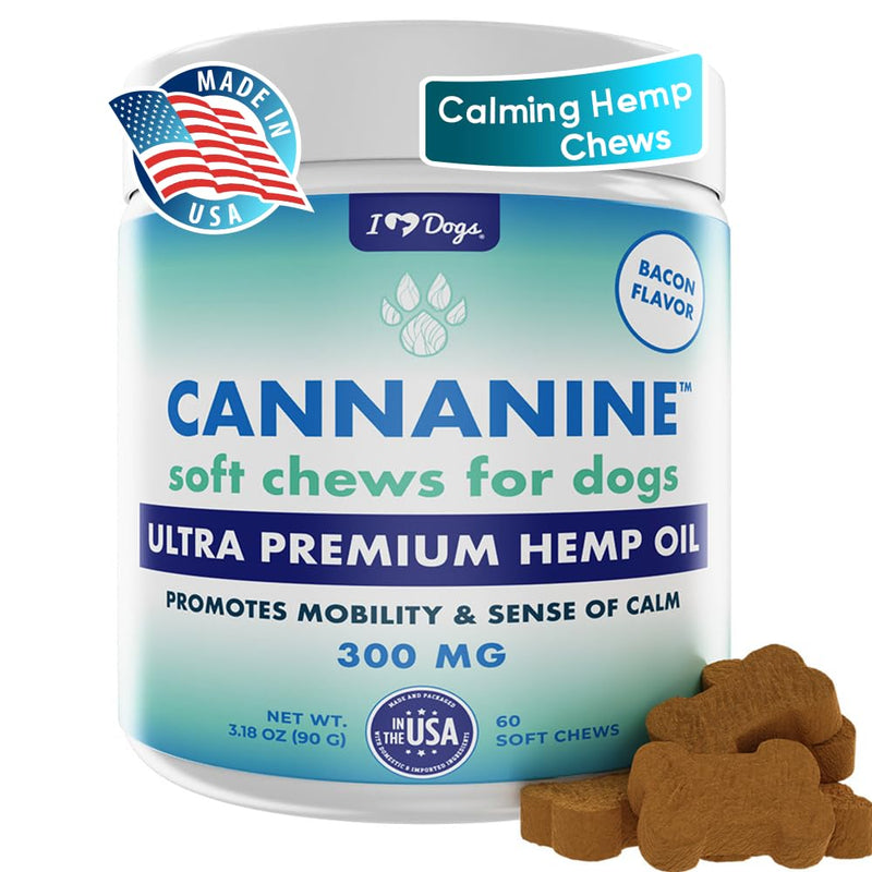 iHeartDogs Hemp Calming & Mobility Chews for Dogs - Dog Anxiety Relief Bites with Hemp - Bacon Flavored Dog Calming Treats for Anxiety, Stress, & Joint Movement - PawsPlanet Australia