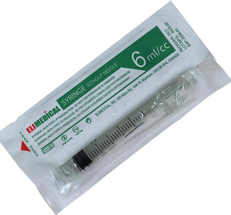 Elimedical Veterinary Disposable Syringe, 6cc Luer Lock, Without Needle, Individually Packaged, 100 per box, 05LT
