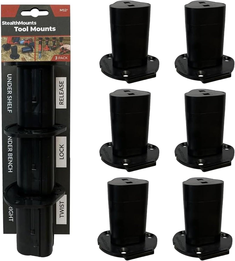 StealthMounts Tool Holder Compatible with Milwaukee M12 (6 Pack) - Black | StealthMounts Locking Tool Mounts | Made in the UK 6 Pack