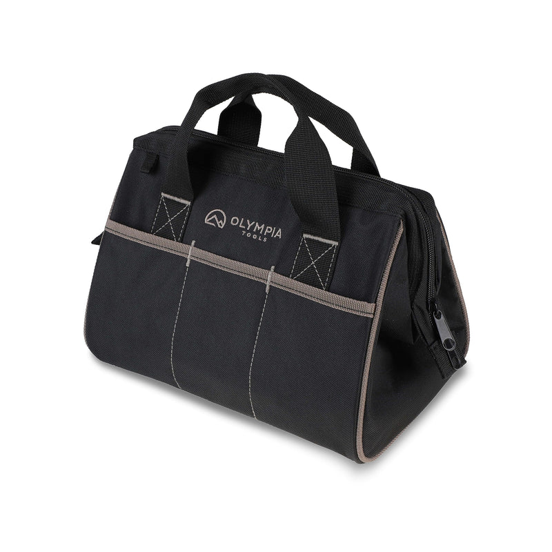 Olympia Tool Bag 12 Inch, Heavy Duty Tools Bag with 3 Large Pockets, Adjustable Shouder Straps and 600D Reinforced Material 12-Inch Black