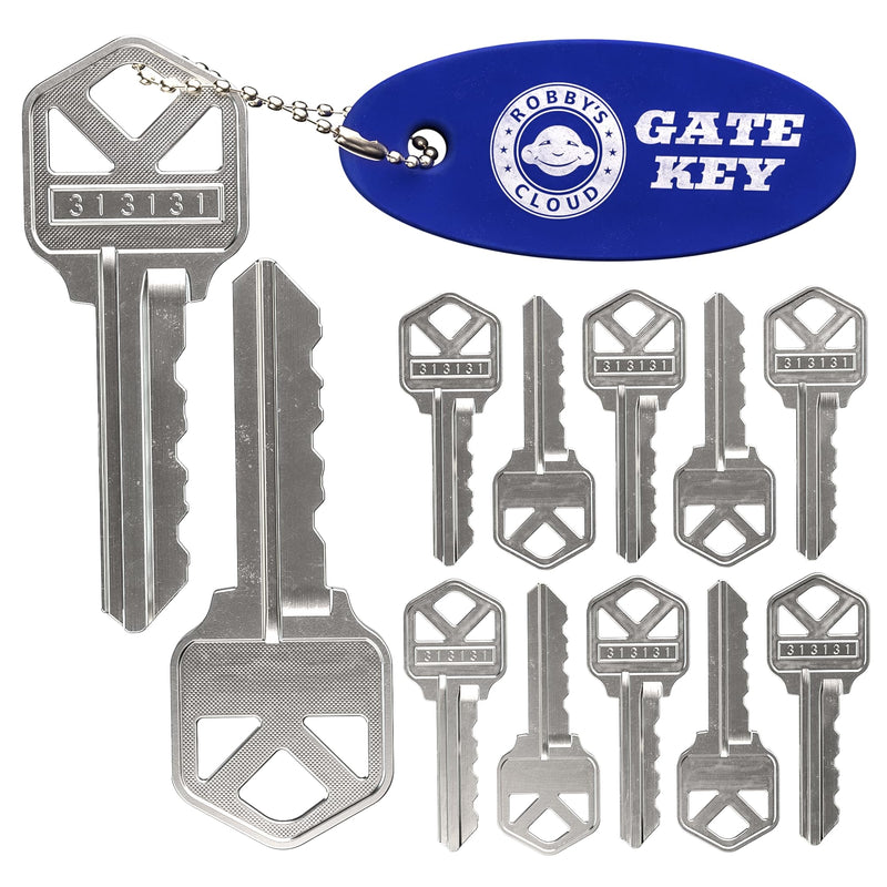 Magna Latch Series 3 Key Replacement for Magna-Latch Locks with Forward Facing Keyhole (New Style)-Key 313131 for Lokklatch-MagnaLatch Pool Gate Models with Robby's Cloud Key Float Keychain (12 Pack)