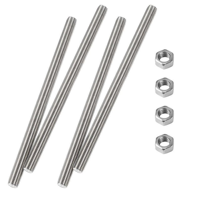 M5 x 300mm Fully Threaded Rod & Studs, 304 Stainless Steel Right Hand Threads Rods, M5-0.8 Thread Pitch for Anchor Bolts, Clamps, Hangers and U-Bolts 4 Pack【with Nuts】 12-Inch