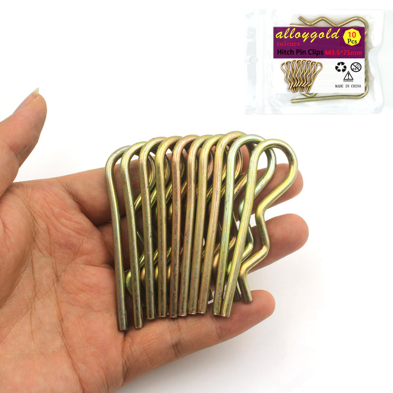 10Pcs Heavy Duty Hitch Pins Clip R Clips Cotter Pins, Colour Zine Spring Retaining Wire Hair Pins， Large for Trailer Tractors Mower Carts Truck Pin Clip，Strong Spring Tension M3.5×75mm M3.5×75mm-10pcs Color zinc-plated 10