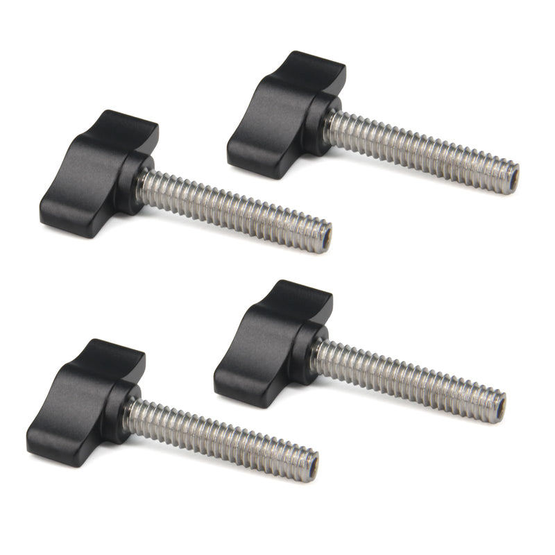 4pcs 1/4"-20 x 1-1/4" Thumb Screw Stainless Steel Standard/Coarse Thread Black Aluminum Knob 1/4"-20 x 1-1/4"