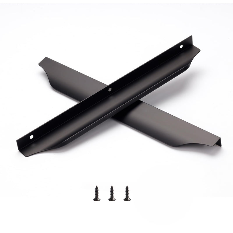 Satanga Edge Finger Pulls for Cabinet Kitchen Drawer knobs Low Profile Door Dresser Bathroom Long Cupboard Furniture Handles Aluminum 6 Pack Matte Black 7.87" Easy Installation
