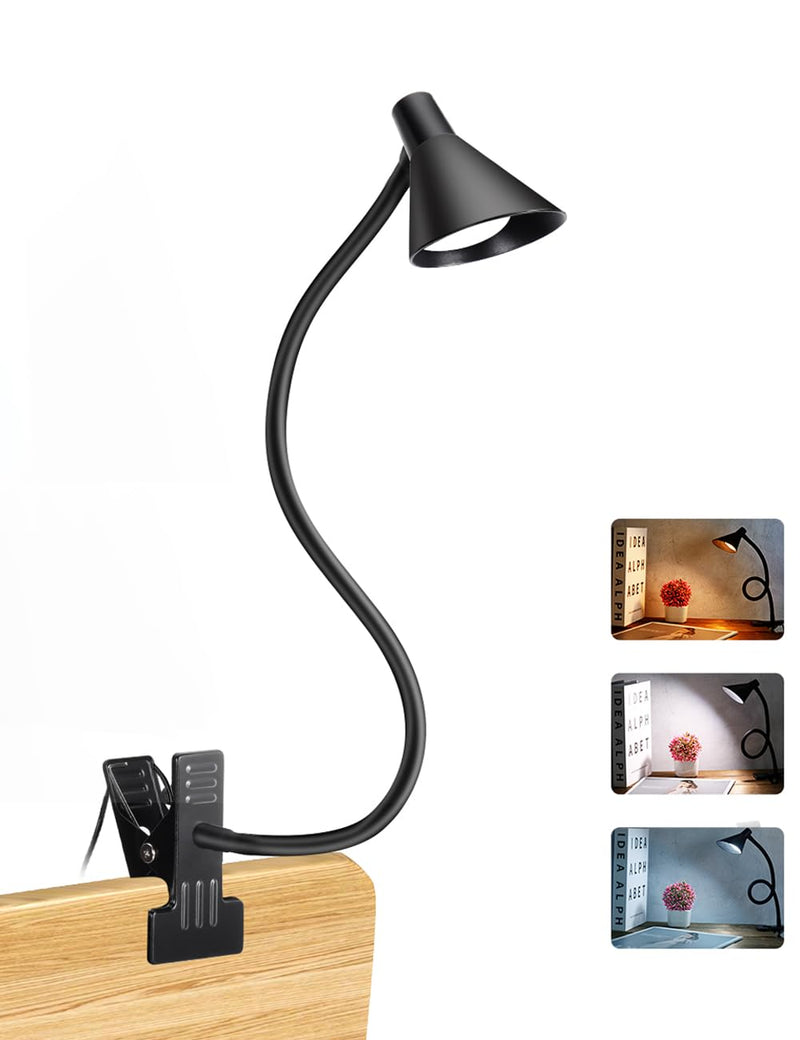 Clip on Light USB Reading Light 3 Color Modes 10 Brightness Levels Eye Care Clamp Light Flexible Gooseneck Dimmable Reading Lamp Clip on Lamp for Bed Headboard Desk Bedside Dorm (Black) Black