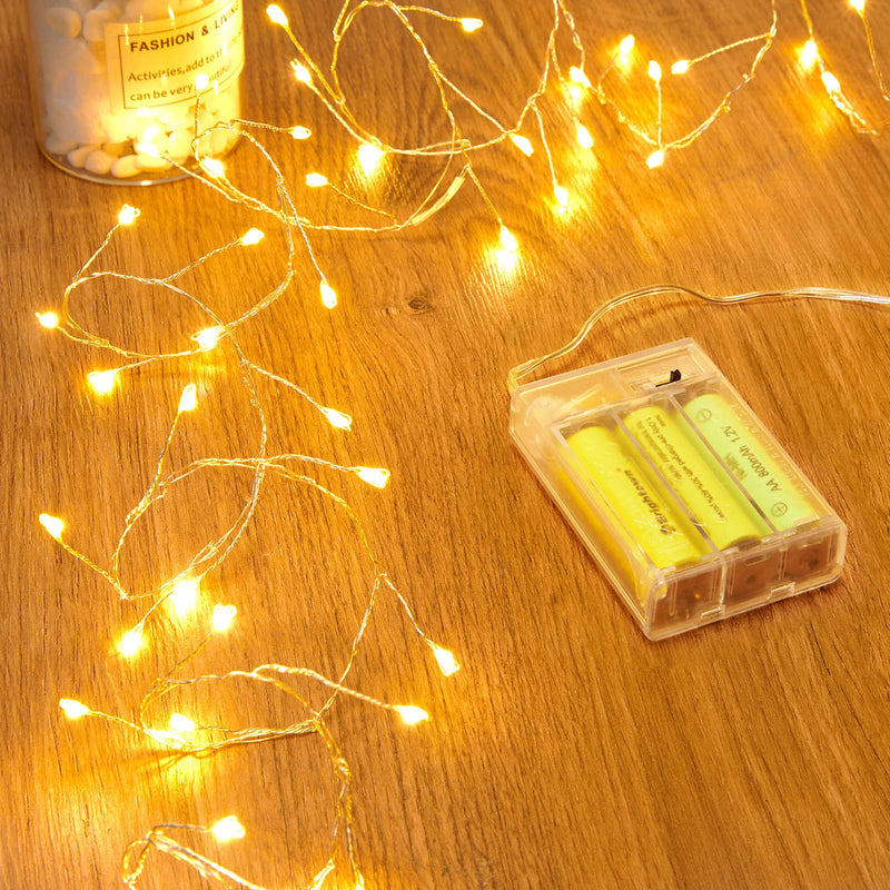 Fairy Lights Battery Operated, Fairy String Lights Waterproof Silver Wire 5 Feet 60 Led Firecracker Starry Lights for DIY Wreath Home Wedding Party Bedroom Mason Jar Holiday Christmas, Warm White 1 Pack