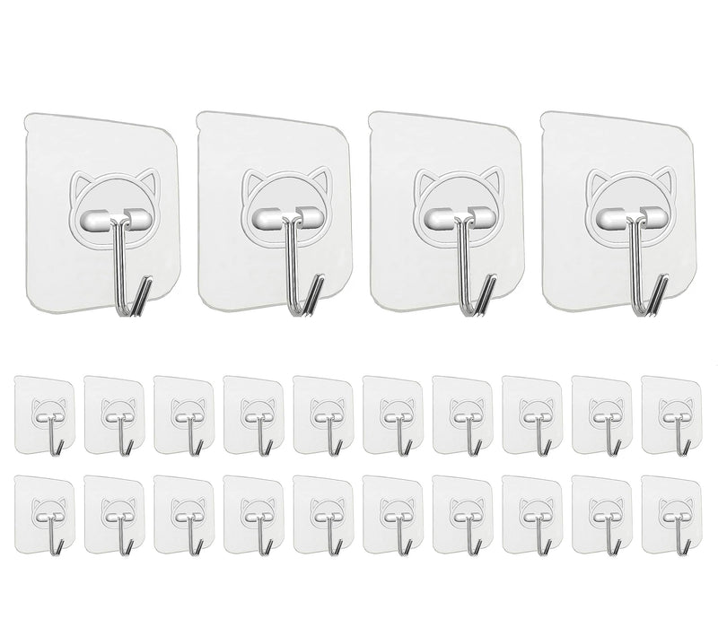 Adhesive Hooks for Hanging 24 Pack,Heavy Duty Wall Hooks 33 lbs 304 Stainless Steel Self Adhesive Sticky Hooks Waterproof Bathroom Hooks Transparent Sticky Hooks for Kitchen Glass Door