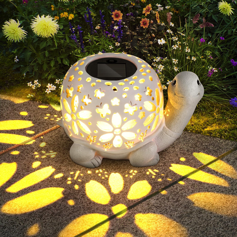 LESES Solar Lantern Lights, Turtle Outdoor Lantern with Waterproof LED Garden Light, Decorative Lanterns Table Lamp for Patio Yard Garden Decor Outside Clearance Gifts for Birthday Grandma - White
