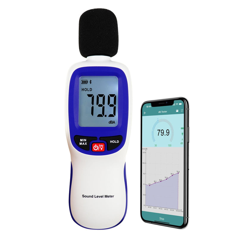 Wireless Decibel Meter, Bluetooth Sound Level Meter with App Data Logging and Alarm- Portable Audio Sound Tester Measures Noise Levels from 30~130dBA Noise Meter for Classroom, Home, Office