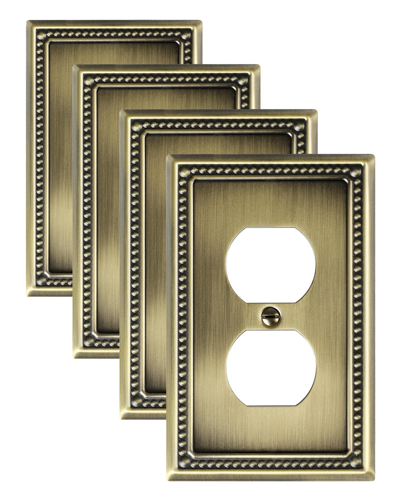 4-Pack Duplex Outlet Cover Plate, Antique Brass Metal Wall Plates for Electrical Outlets, 1 Gang Receptacle Cover, Pearls Decorative Switch Plates and Outlet Covers Single Duplex 4PK