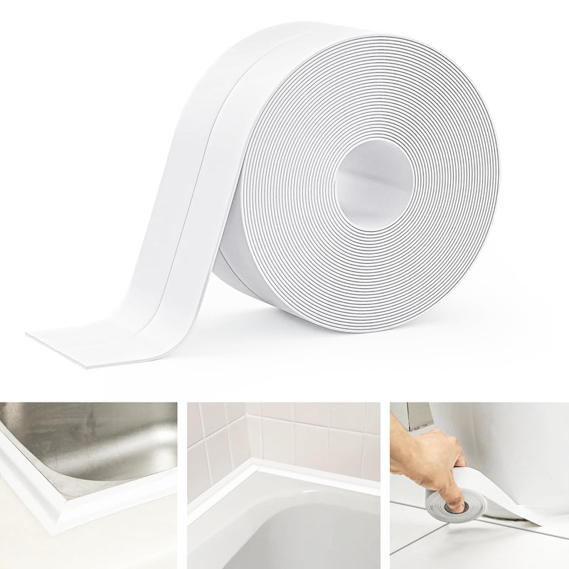 SENKEI Caulk Tape 1.5 in x 10.5 ft Shower Self Adhesive, Caulk Sealing Strip Tape for in Toilet, tub, Kitchen & Walls, Kitchen Sink Splash Guard Home Improvement Caulking Tool 1 Roll