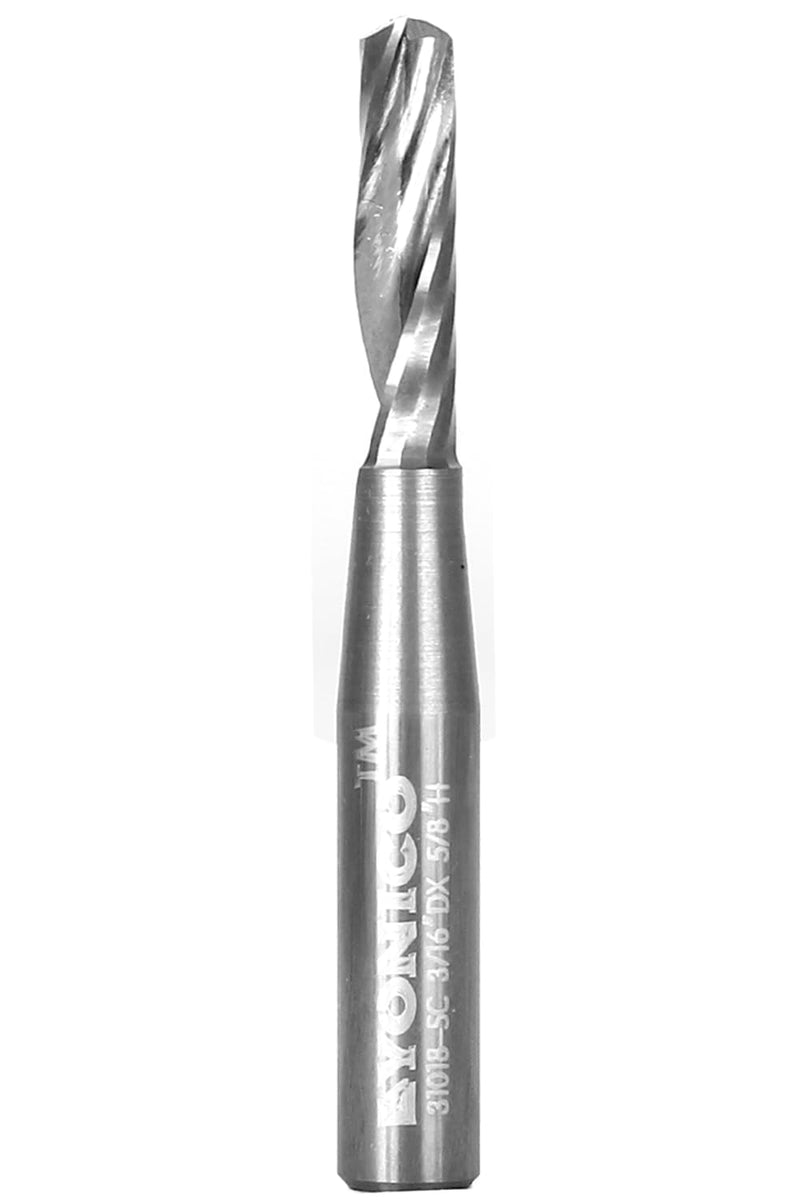YONICO Solid Carbide Single Flute Upcut End Mill Router Bits CNC Spiral O Flute 3/16-Inch Diameter 1/4-Inch Shank 31018-SC
