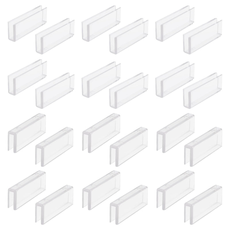 Glass Connector, 24Pcs Plastic 180 Degree Glass Clamps Transparent Glass to Glass Connectors Rimless Clip Holder for Fixing or DIY Fish Tank, Glass Acrylic Display Cabinet