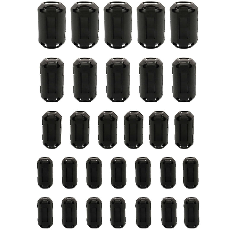 30Pcs Clip-on Ferrite Ring Core RFI EMI Noise Suppressor Cable Clip for 3.5mm/ 5mm/ 7mm/ 9mm/ 13mm Inner Diameter Telephones,Tvs,Speakers,Radio,Audio Equipment Noise Suppressor Video Cable Power Cord
