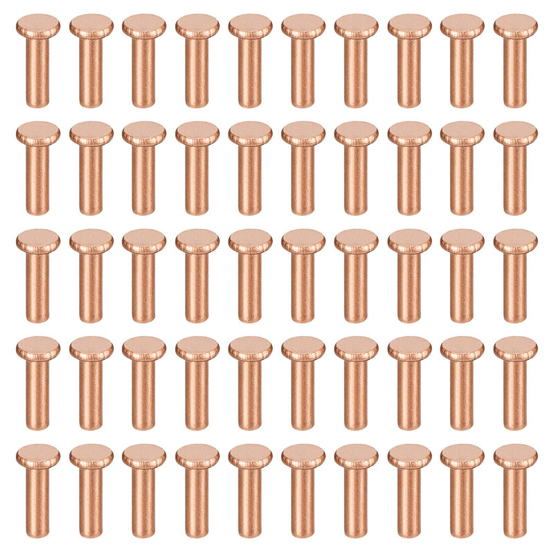 uxcell 200Pcs Copper Solid Rivets, 3/32" x 5/16" Flat Head Rivet Metal Fasteners for Electrical Applications, Leather Working Supplies 3/32" x 5/16" 200