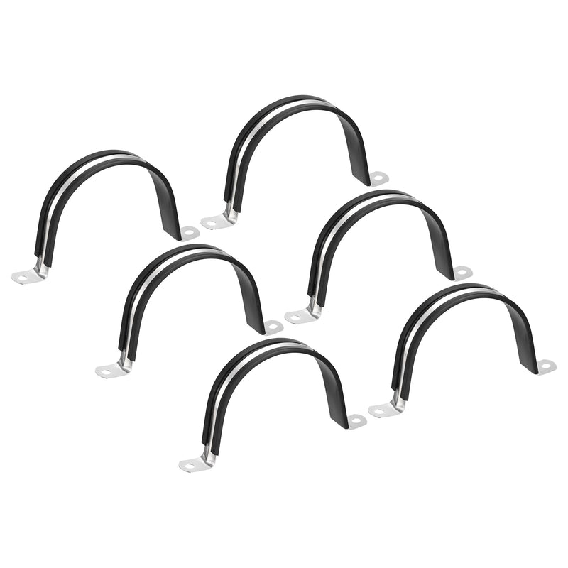 uxcell 6Pcs 77mm(3") Cable Clamp, Rubber Pipe Strap Rubber Cushioned 304 Stainless Steel Hose Clamp U Shape Metal Clamp Tube Holder for Tube Pipe Wire 6 3"