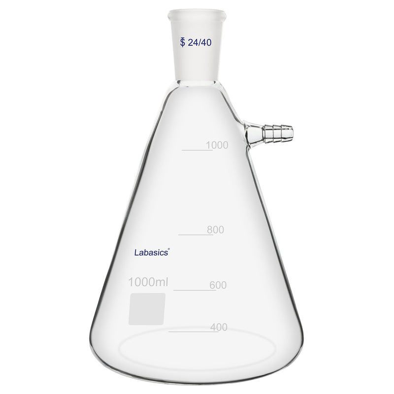 Labasics 1000 ml Filtering Flask with 24/40 Standard Taper Joint, High Borosilicate Glass Filter Flask, Bolt Neck with Tubulation, 9 mm Hose Interface