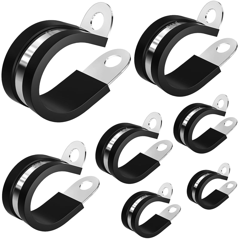 80 Pcs Cable Clamps Assortment Kit, 7 Sizes 304 Stainless Steel Metal Cable Clamp, Insulated Wire Clamps Cushion Rubber Coated Pipe Hose Clamp 1/4" 5/16" 3/8" 1/2" 5/8" 3/4" 1"