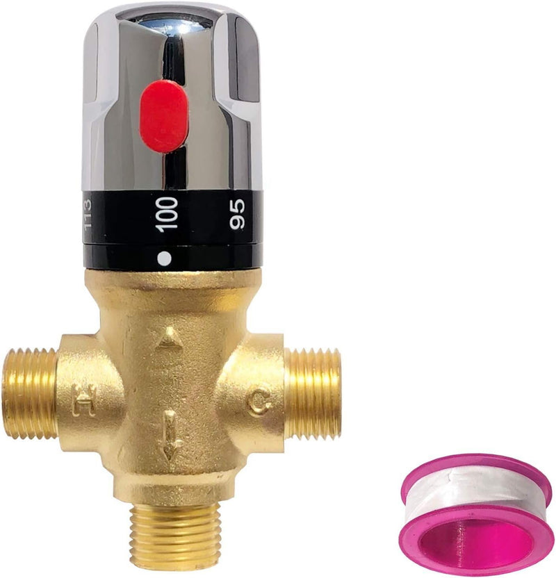 Thermostatic Mixing Valve，Shower Mixing Valve with 1/2 NPT Male Connections,Water Temperature Constant Control Valve,Solid Brass 1/2NPT