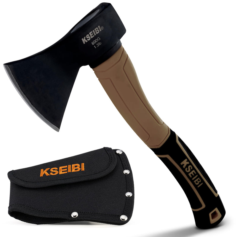 KSEIBI Outdoor Camping Hatchet with Sheath for Splitting and Kindling Wood, Forged Steel Blade with Anti-Slip and Shock Reduction Handle Great Throwing Axes and Hatchets (Tuscan Brown) Tuscan Brown