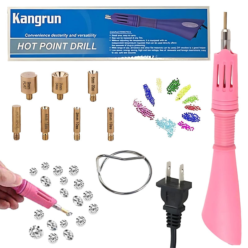 Hotfix Rhinestone Setter Applicator Hot Fix Wand Kit Tool Set with 7 Different SIzes Tips, Hot Fixed Wand Kit for Crafts Shoes Clothes Fabric Clothing ((pink)) (pink)