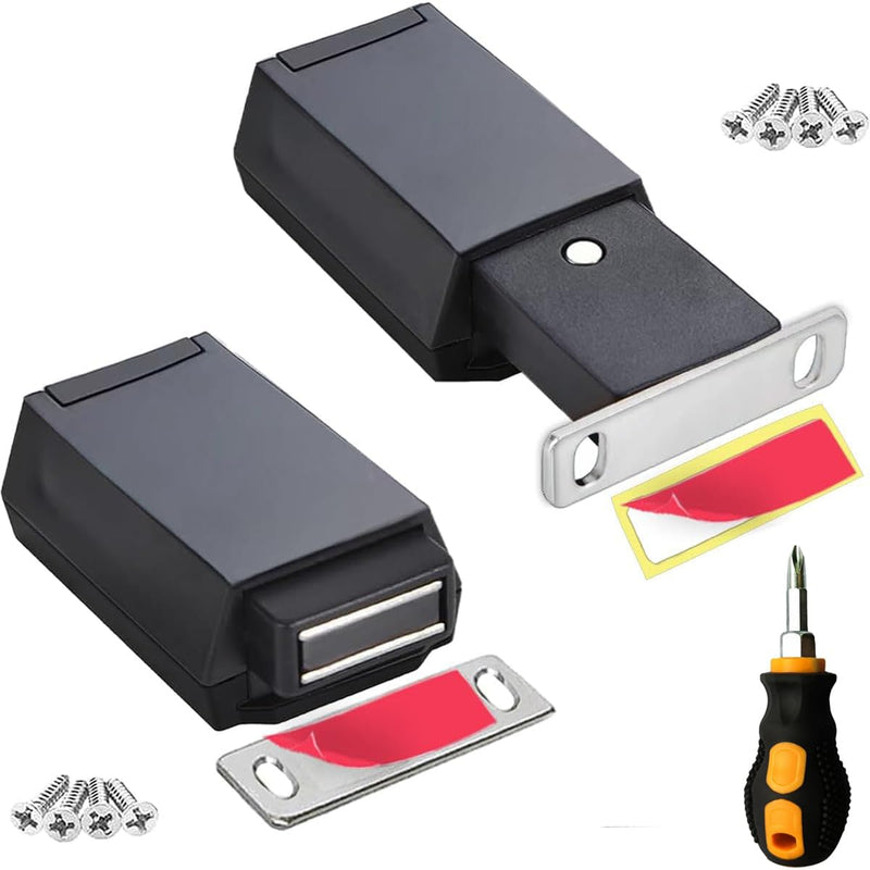 Magnetic Push to Open Cabinet Hardware CBRIVE 2 Pack Heavy Duty Push Latch & Lock for Hidden Door Touch Latches and Catch Magnet Push Release Drawer Pull Tip on RV Closet Close Strong Pop Out, Black