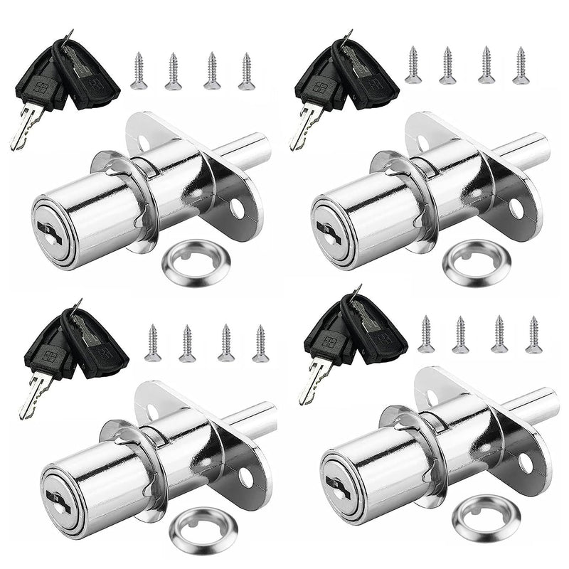 Push Plunger Lock XIEHE 105 Sliding Cabinet Door Lock with 2 Keys (4PACK-D0.7*L1.2inch) Keyed Alike 32mm, Keyed Alike Chrome, 4PACK