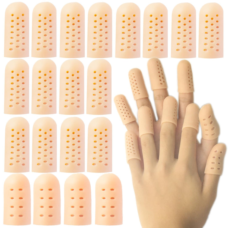 Finger Cots, Finger Protectors Support for Dry Skin Crack Slips, Finger Covers for Trigger Finger, Hand Eczema, Finger Arthritis Protection, Washable and Reuse(20pcs) (Beige) Beige