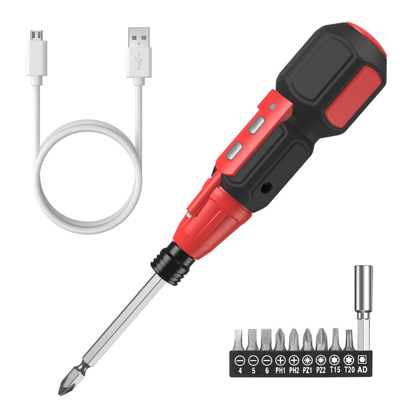 ORIA Electric Magnetic Screwdriver Set, Cordless, Rechargeable, 280RPM 12-IN-1 Black & Red