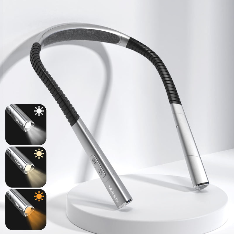 Vekkia LED Neck Reading Light Rechargeable, Book Light for Reading in Bed, 3 Colors & 5 Brightness Adjustable, Long Lasting. Great for Knitting, Camping & Repairing Starry Grey