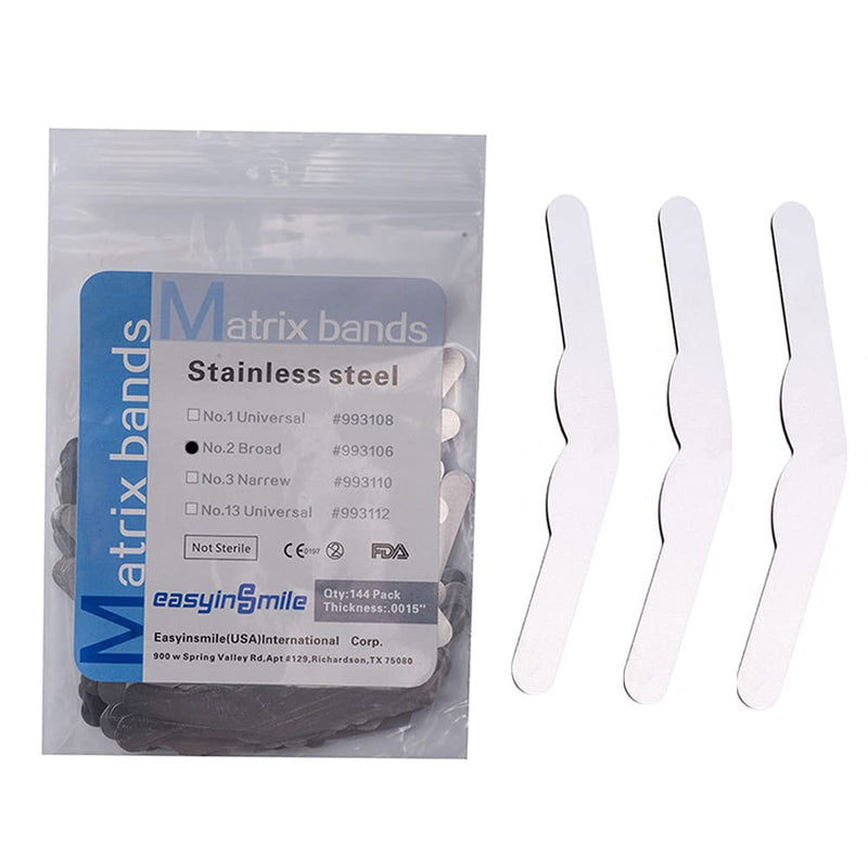 Dental Matrix Bands Tofflemire Type Stainless Steel Thickness .0015" 0.04 Universal 144pcs/Pack (#2) #2