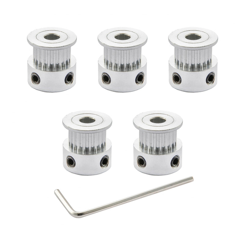 GT2 Timing Pulleys 20 Teeth 5mm Bore 6mm Width for 3D Printer 2mm Pitch Aluminum Timing Belt Pulley Wheel with Allen Wrench (Pack of 5Pcs) 6mm Belt 20T 5MM Bore