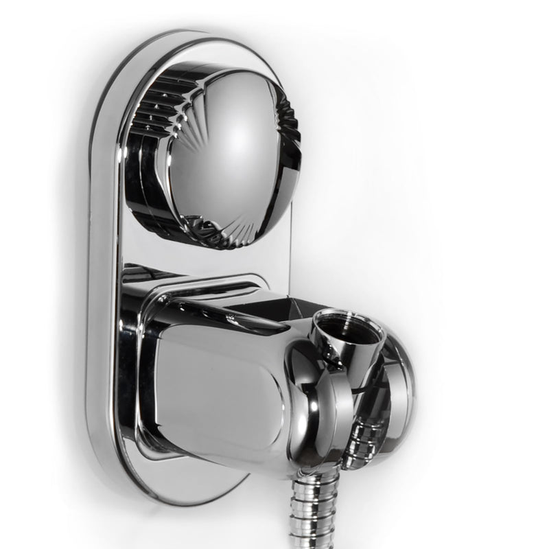 Suction Cup Handheld Shower Head Holder - Relocatable - 5 Angles Adjustable - Unique Horizontal Setting - Large Shower Head Supports - Wider Input - Wall Mounted with Vacuum Power (Polished Chrome)