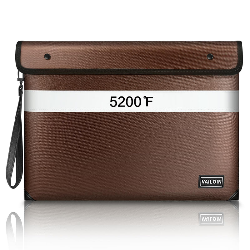Fireproof Document Bag with Water Resistant Zipper(13.9"x10.6"),5200°F Heat Insulated Fire Proof Pouch with Soft Leather Hand Strap,Fire and Waterproof Envelope for Cash,Documents,Jewelry(Coffee)