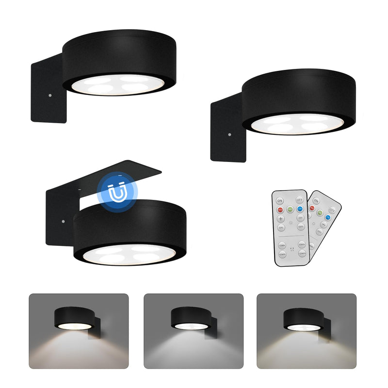 3-Pack Battery Operated Picture Light Magnetic Painting Light with 3 Lighting Modes,Remote and Dimmable Timer Art Display Light for Picture Artworking Frame Portrait,Wireless Wall Decor Puck Lights Black