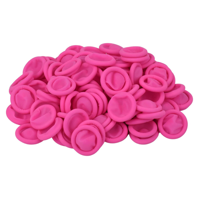 100 Pcs Finger Cots, Disposable Finger Protectors, Latex Anti-Static Finger Tip Rubber Protect Keeping Dressing Dry and Clean (Medium, Pink) Medium